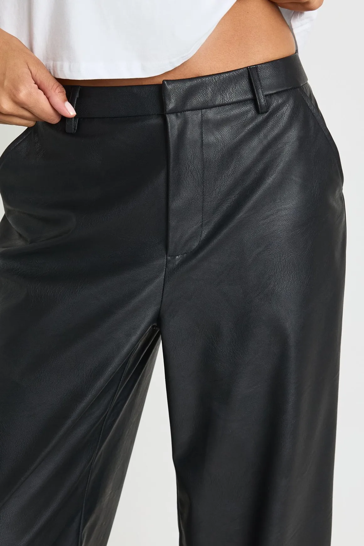 Pantalon Taille Haute En Synthétiquecuir À Jambes Larges