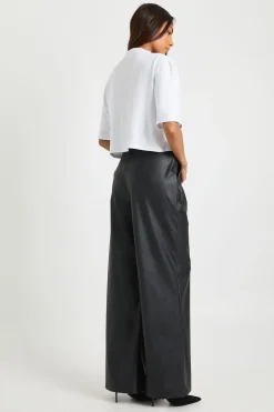 Pantalon Taille Haute En Synthétiquecuir À Jambes Larges