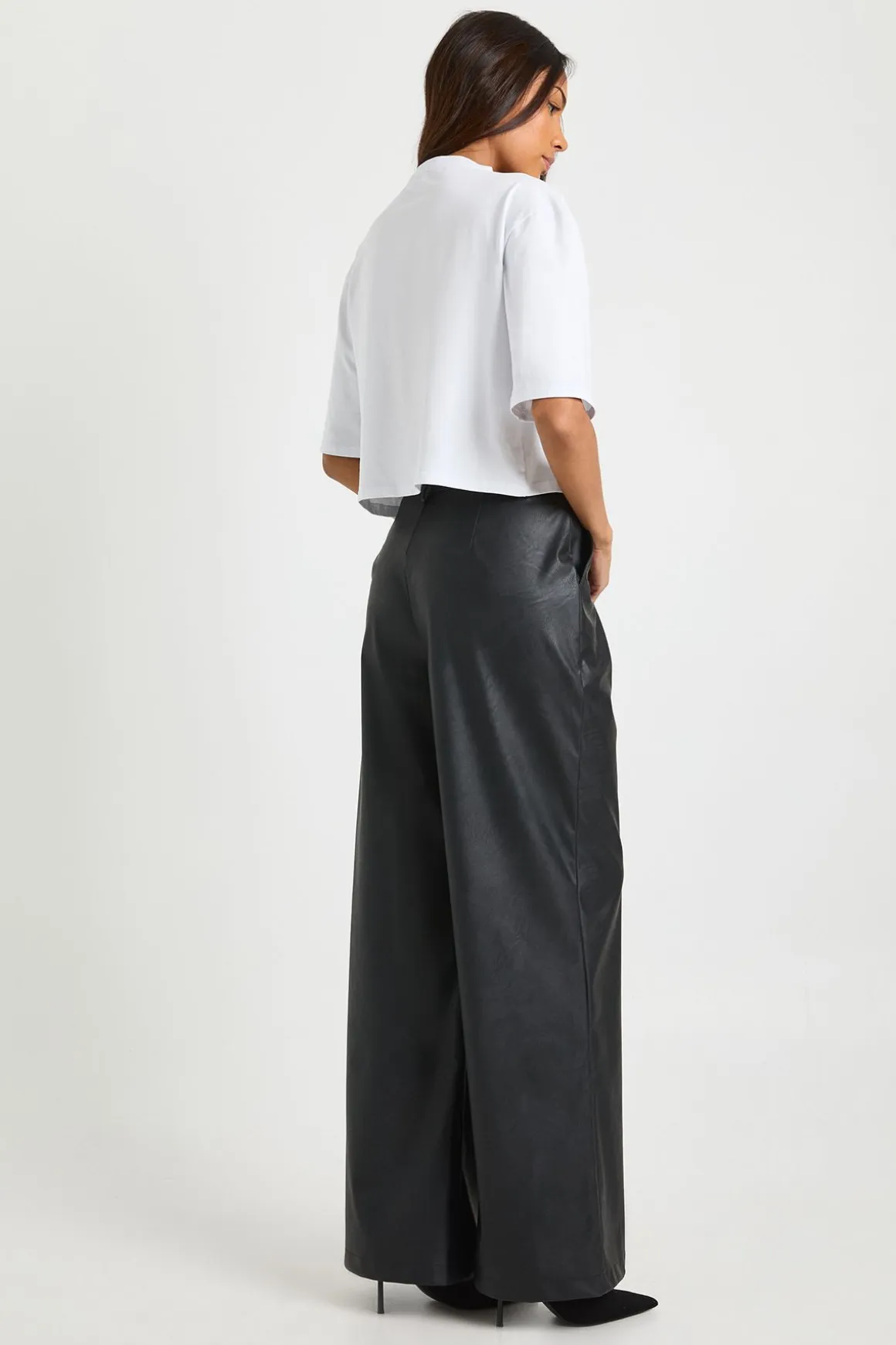 Pantalon Taille Haute En Synthétiquecuir À Jambes Larges