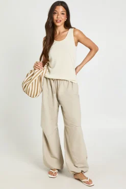 Pantalon À Taille Haute Et Ourlet Élastiqué