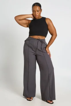 boohoo Pantalon Taille Haute Grande Taille Avec Ceinture À Nouer<Femme Pantalons