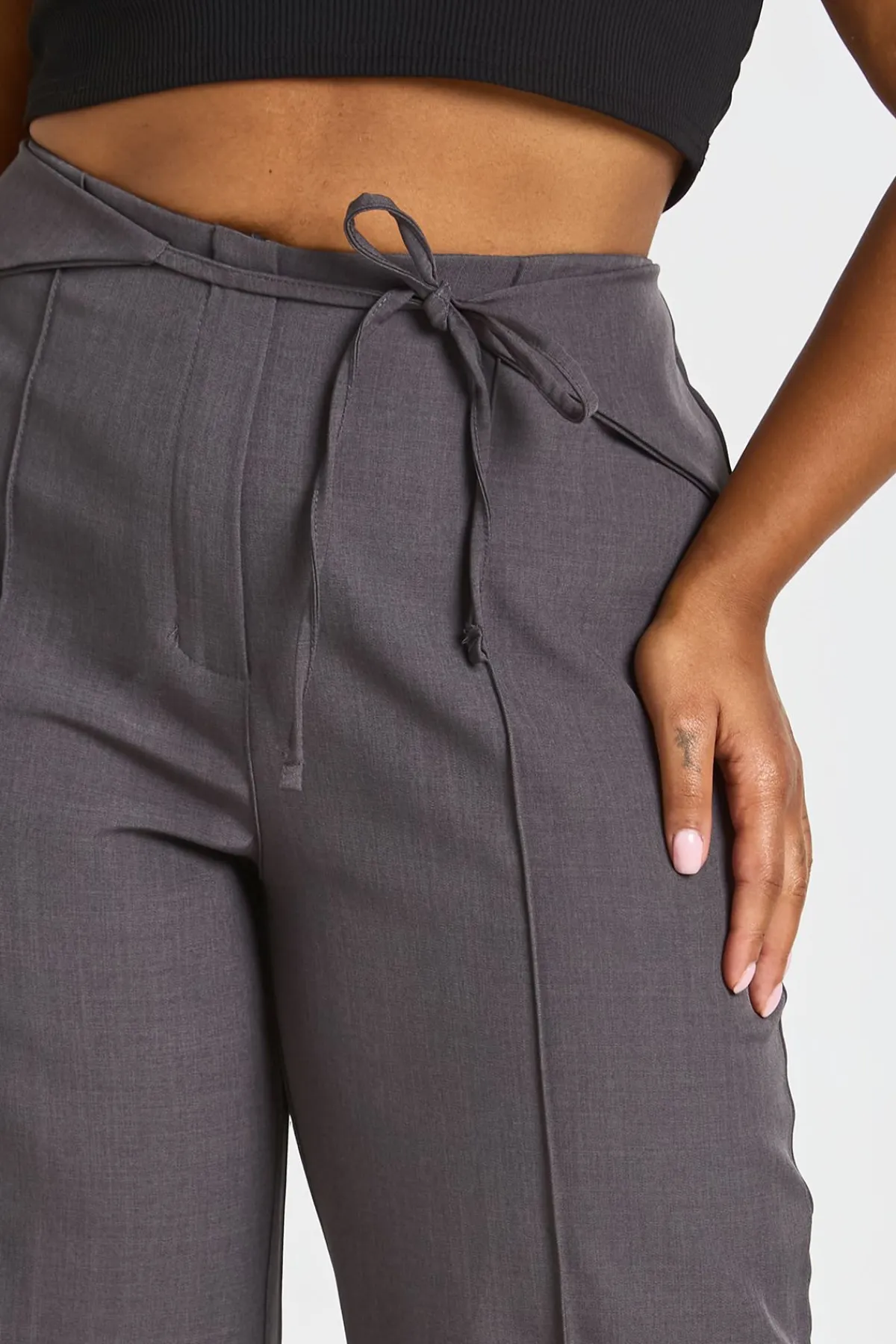 boohoo Pantalon Taille Haute Grande Taille Avec Ceinture À Nouer<Femme Pantalons