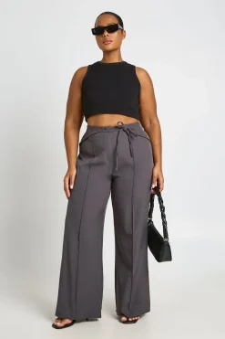 boohoo Pantalon Taille Haute Grande Taille Avec Ceinture À Nouer<Femme Pantalons