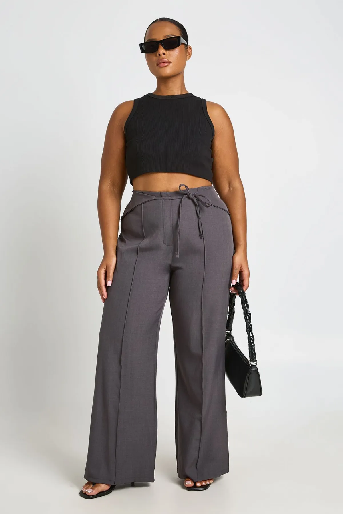 boohoo Pantalon Taille Haute Grande Taille Avec Ceinture À Nouer<Femme Pantalons