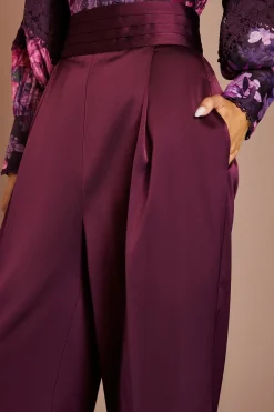 Pantalon Taille Haute Lisa Beige Avec Bande En Satin