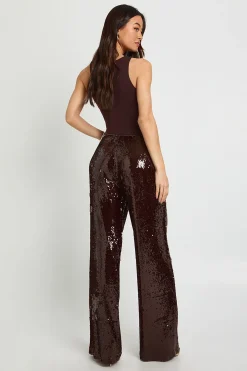 boohoo Pantalon Taille Haute à Paillettes avec Cordon de Serrage à la Taille Basse<Femme Pantalons|Looks Chocolat