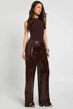 boohoo Pantalon Taille Haute à Paillettes avec Cordon de Serrage à la Taille Basse<Femme Pantalons|Looks Chocolat