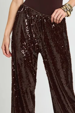 boohoo Pantalon Taille Haute à Paillettes avec Cordon de Serrage à la Taille Basse<Femme Pantalons|Looks Chocolat