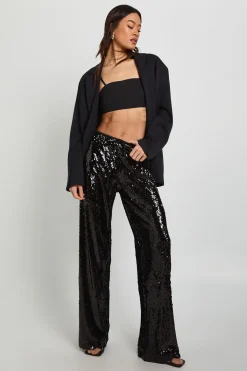 boohoo Pantalon Taille Haute à Paillettes avec Cordon de Serrage - Coupe Tall<Femme Pantalons