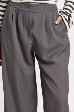 Pantalon Taille Haute Plissé À Jambes Larges Tissé Coupe Tall