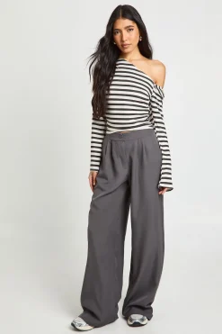 Pantalon Taille Haute Plissé À Jambes Larges Tissé Coupe Tall