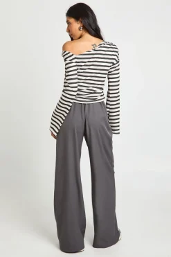 Pantalon Taille Haute Plissé À Jambes Larges Tissé Coupe Tall