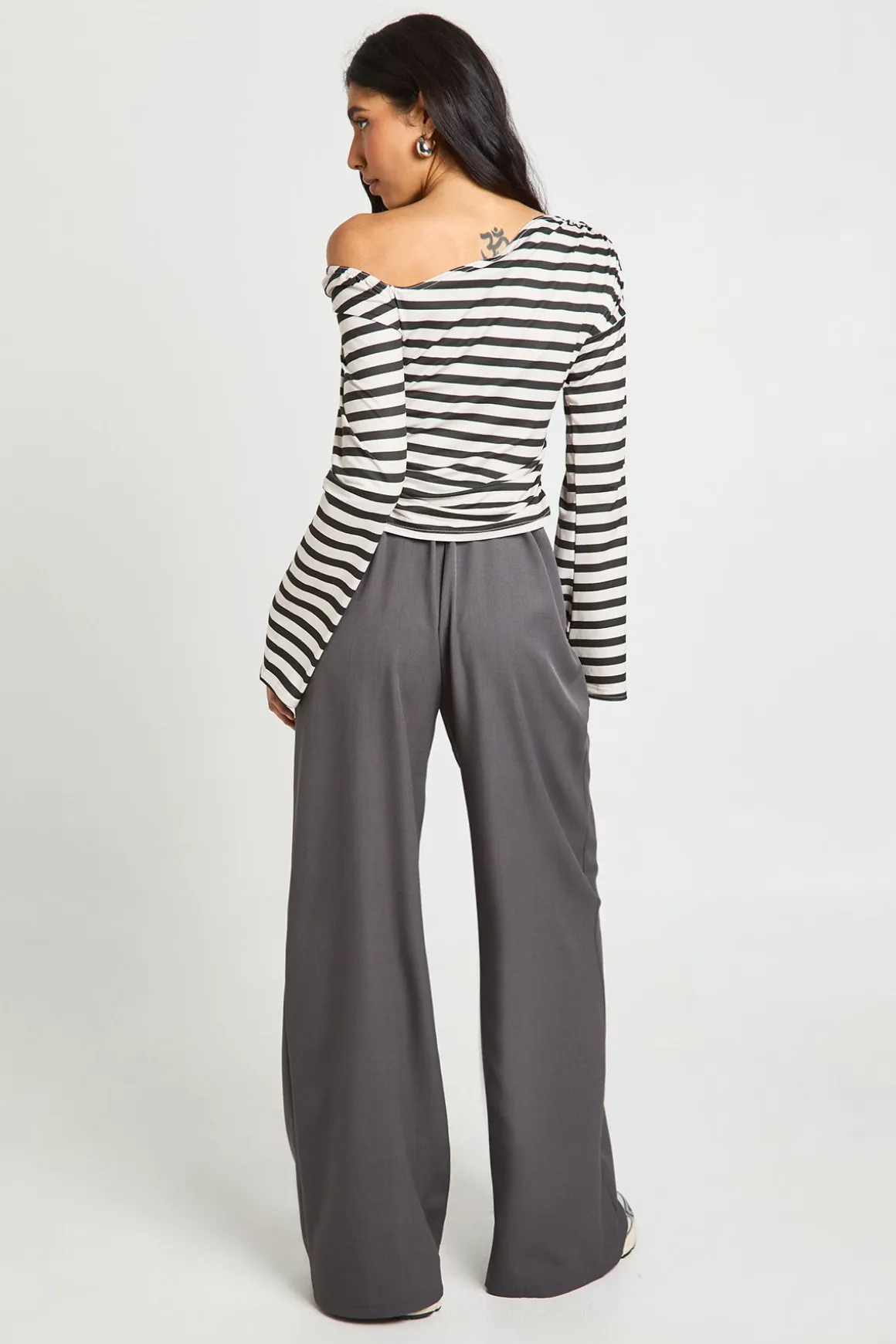 Pantalon Taille Haute Plissé À Jambes Larges Tissé Coupe Tall