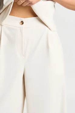 Pantalon Taille Haute Plissé À Jambes Larges Coupe Ajustée