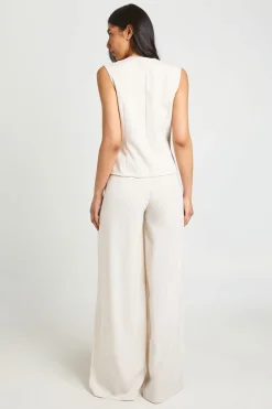 Pantalon Taille Haute Plissé À Jambes Larges Coupe Ajustée