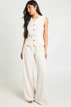 Pantalon Taille Haute Plissé À Jambes Larges Coupe Ajustée