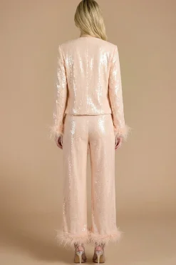 Pantalon Taille Haute À Sequins Et Bordure De Plumes Hen