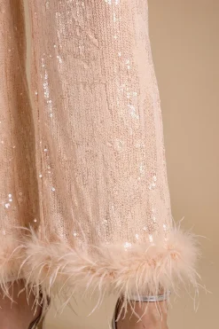 Pantalon Taille Haute À Sequins Et Bordure De Plumes Hen