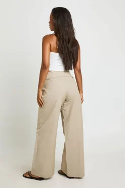 Pantalon À Taille Nouée Aspect Lin