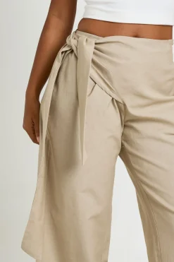 Pantalon À Taille Nouée Aspect Lin