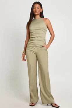 Pantalon Tailleur Chiné Taille Mi-haute