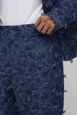 Pantalon Tailleur Coupe Décontractée Aspect Denim Texturé