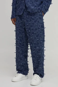 Pantalon Tailleur Coupe Décontractée Aspect Denim Texturé