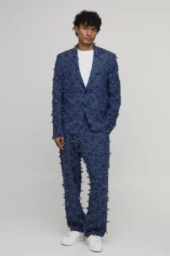 Pantalon Tailleur Coupe Décontractée Aspect Denim Texturé