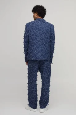 Pantalon Tailleur Coupe Décontractée Aspect Denim Texturé