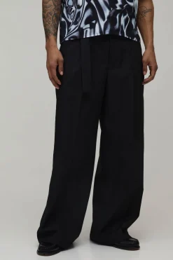 Pantalon Tailleur Coupe Large À Plis Devant Avec Ceinture