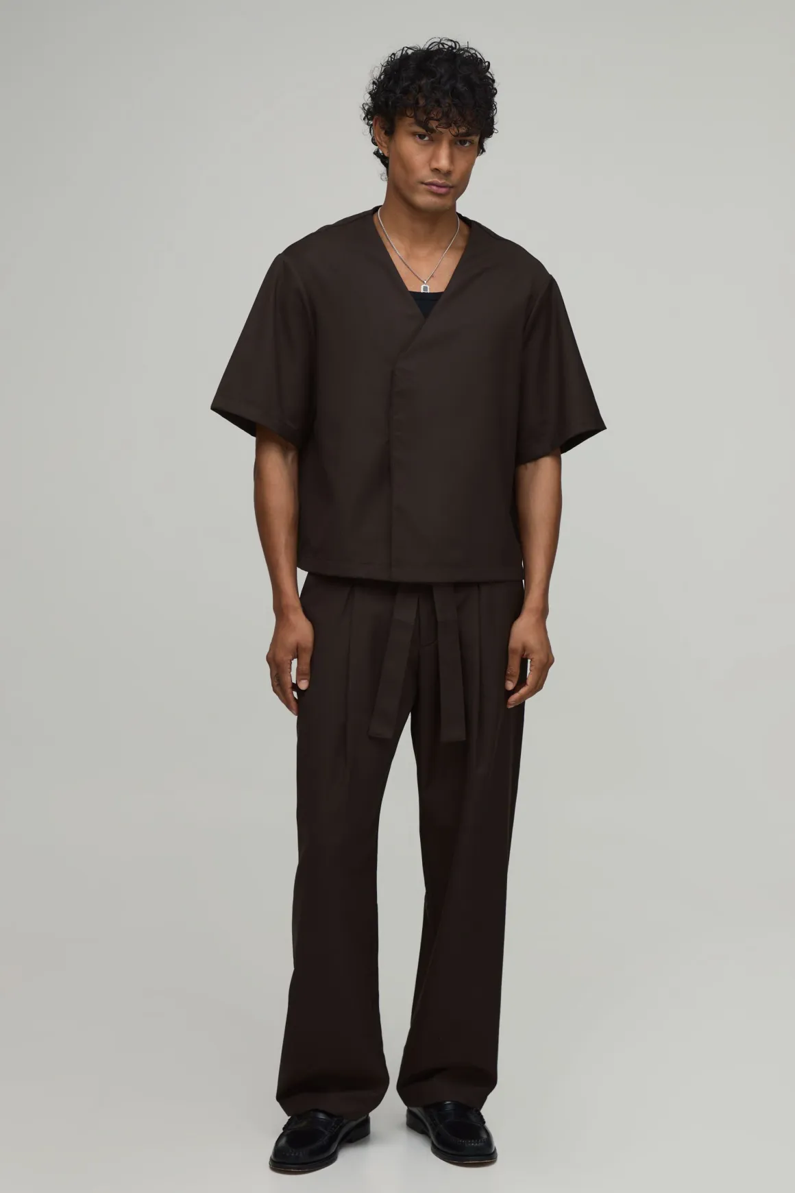 Pantalon Tailleur Décontracté Coupe Ample Avec Ceinture Ensemble Coordonné