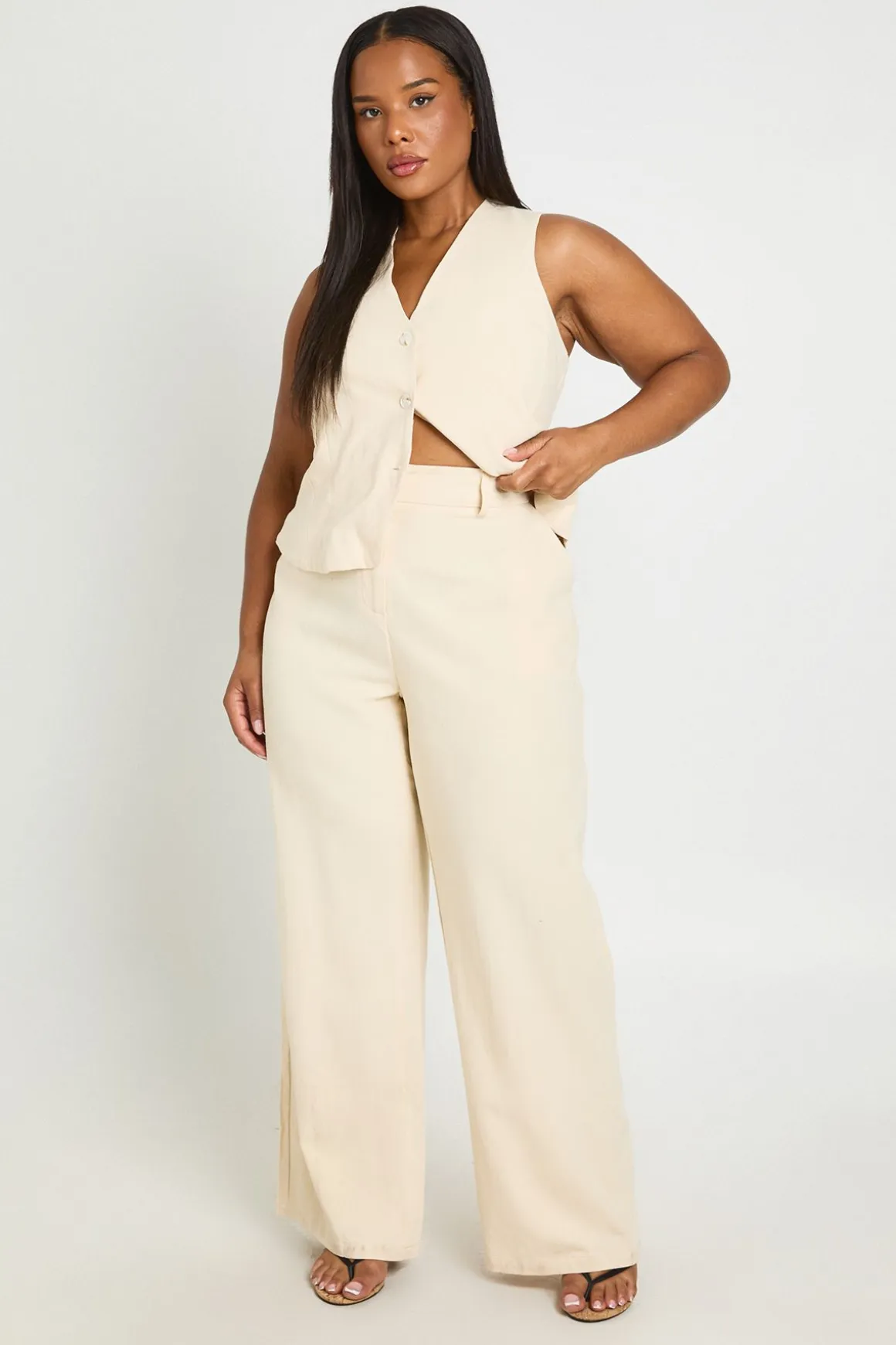 Pantalon Tailleur En Lin Grande Taille