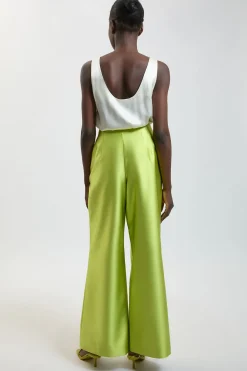 Pantalon Tailleur En Satin Structuré