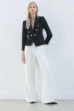 Pantalon Tailleur Essentiel à Jambes Larges Stretch Compact