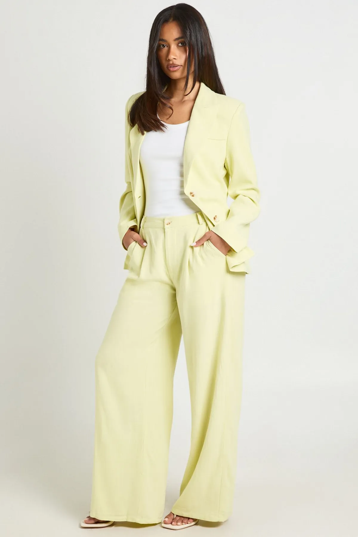 boohoo Pantalon Tailleur Fluide À Jambes Larges Aspect Lin Chiné<Femme Pantalons|Tailleurs