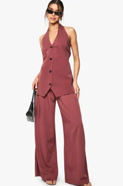 Pantalon Tailleur Fluide à Jambes Larges Plissé