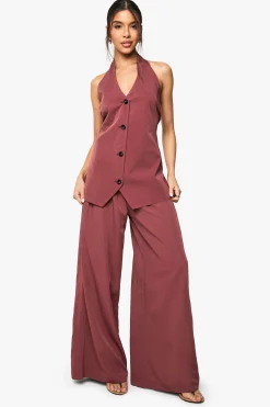 Pantalon Tailleur Fluide à Jambes Larges Plissé