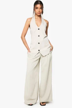 Pantalon Tailleur Fluide Plissé à Jambes Larges