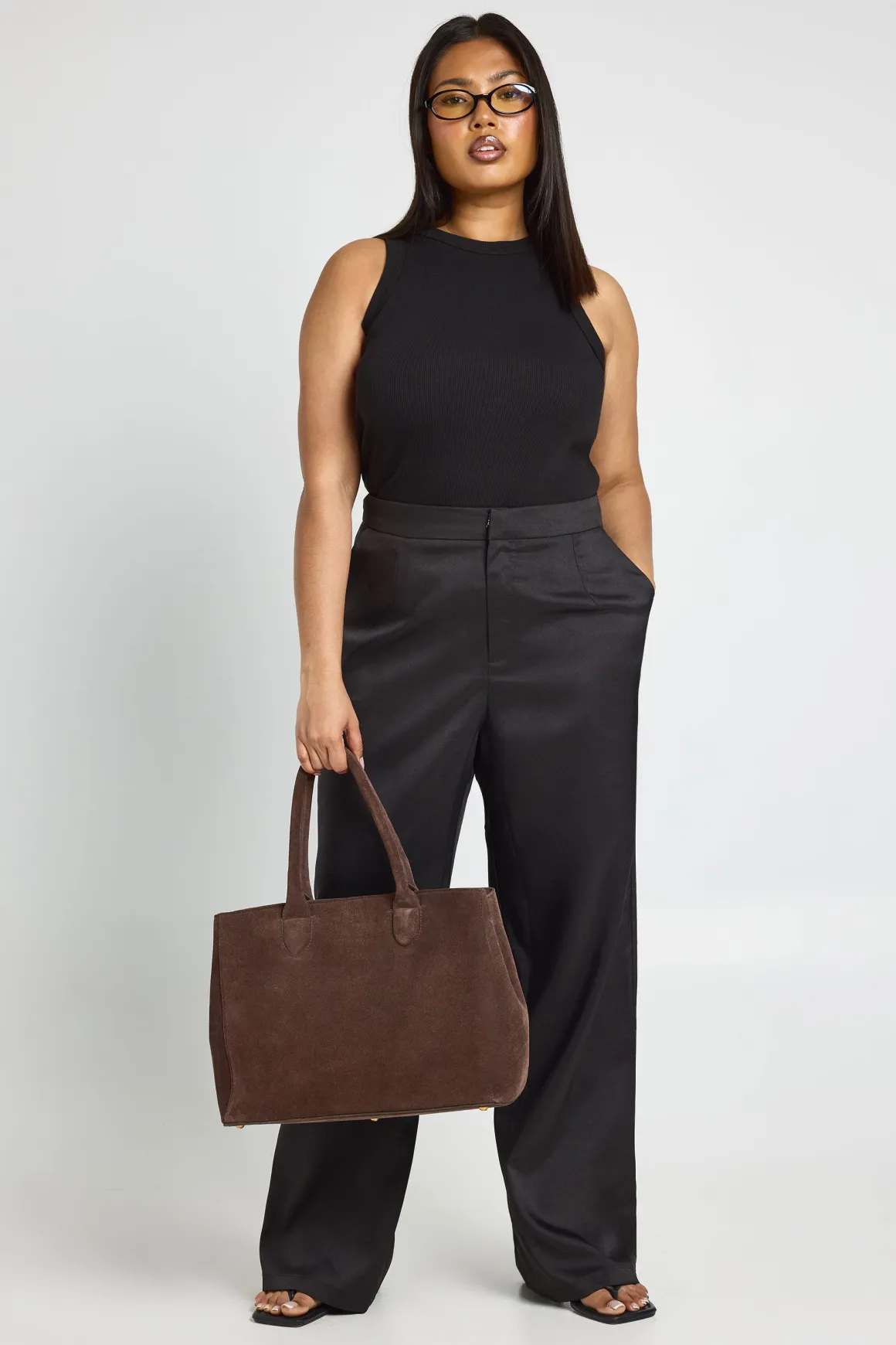 Pantalon Tailleur Grande Taille Chiné Taille Mi-haute