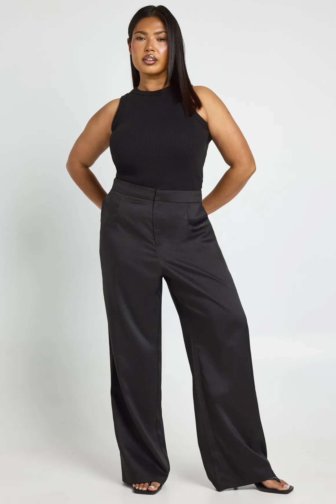 Pantalon Tailleur Grande Taille Chiné Taille Mi-haute