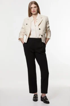 Pantalon tailleur incontournable stretch compact à taille haute et jambe étroite