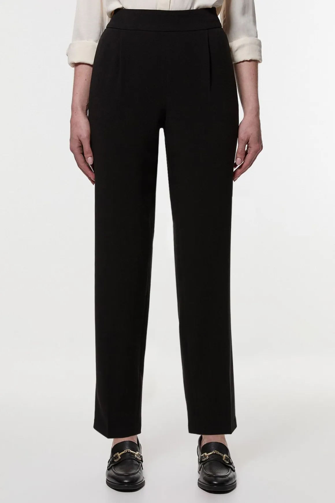 Pantalon tailleur incontournable stretch compact à taille haute et jambe étroite
