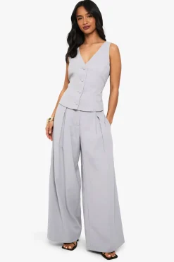 Pantalon Tailleur à Jambe Large avec Détail de Plié pour Petites