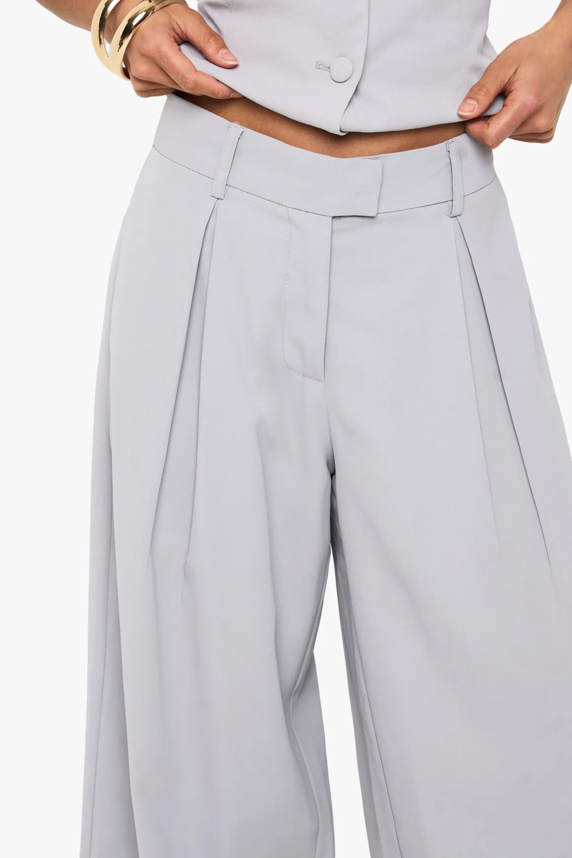Pantalon Tailleur à Jambe Large avec Détail de Plié pour Petites