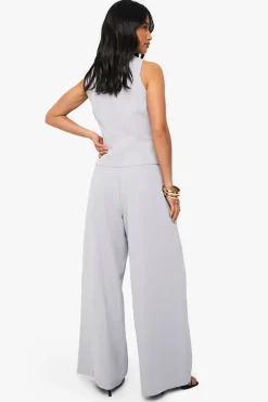 Pantalon Tailleur à Jambe Large avec Détail de Plié pour Petites