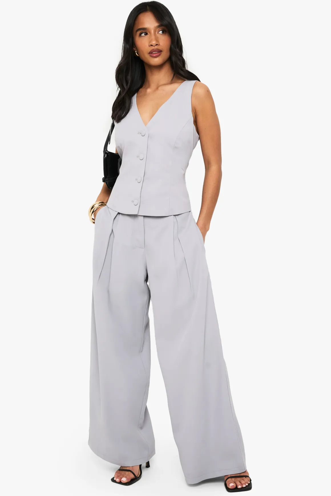 Pantalon Tailleur à Jambe Large avec Détail de Plié pour Petites