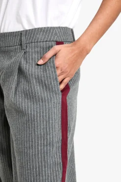 Pantalon Tailleur à Jambe Large, Rayures Fines et Détail en Bande Latérale