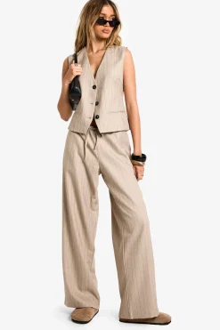 Pantalon Tailleur à Jambes Larges à Fines Rayures