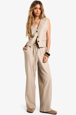 Pantalon Tailleur à Jambes Larges à Fines Rayures