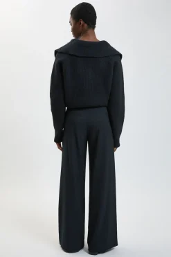 Pantalon Tailleur À Jambes Larges À Fines Rayures